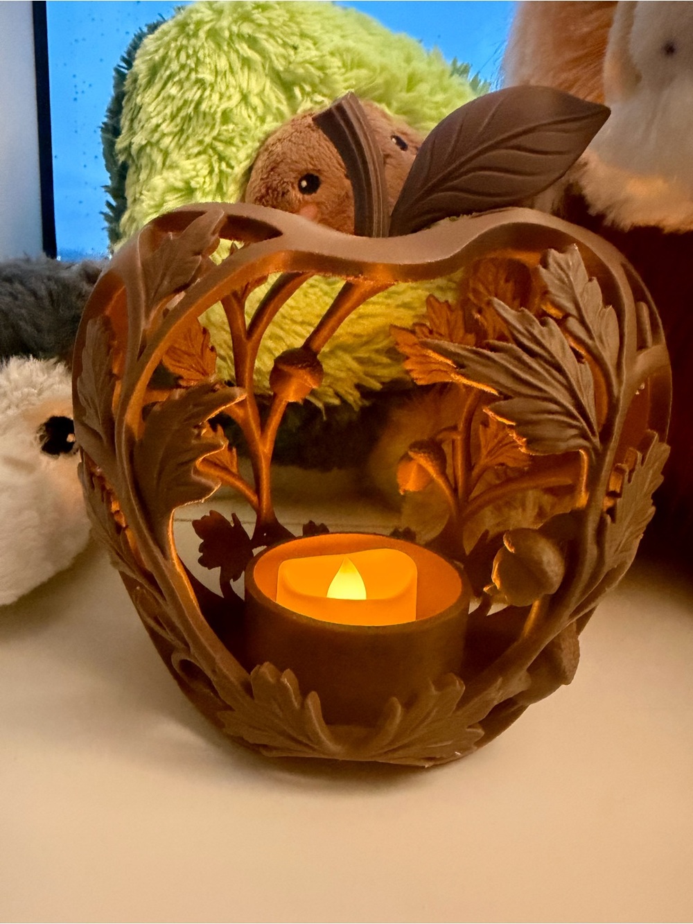 Decorative Apple Cutout Tea Light Holder - Warm Gold